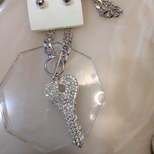 Crystal Rhinestone Pave Key Pendant Necklace